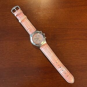 Swatch irony pink with genuine leather croc replacement band - new battery
